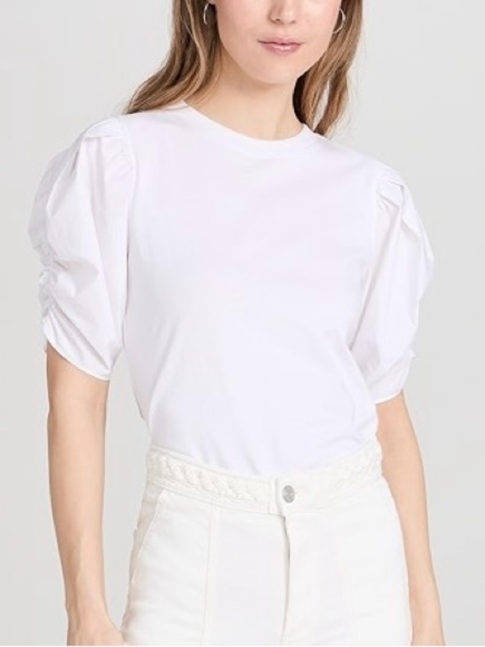 Frame Denim White Puff Sleeve Short Sleeve Tee